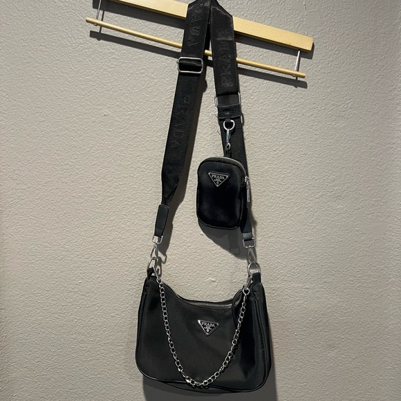 Black Crossbody Bag with Chain Detail